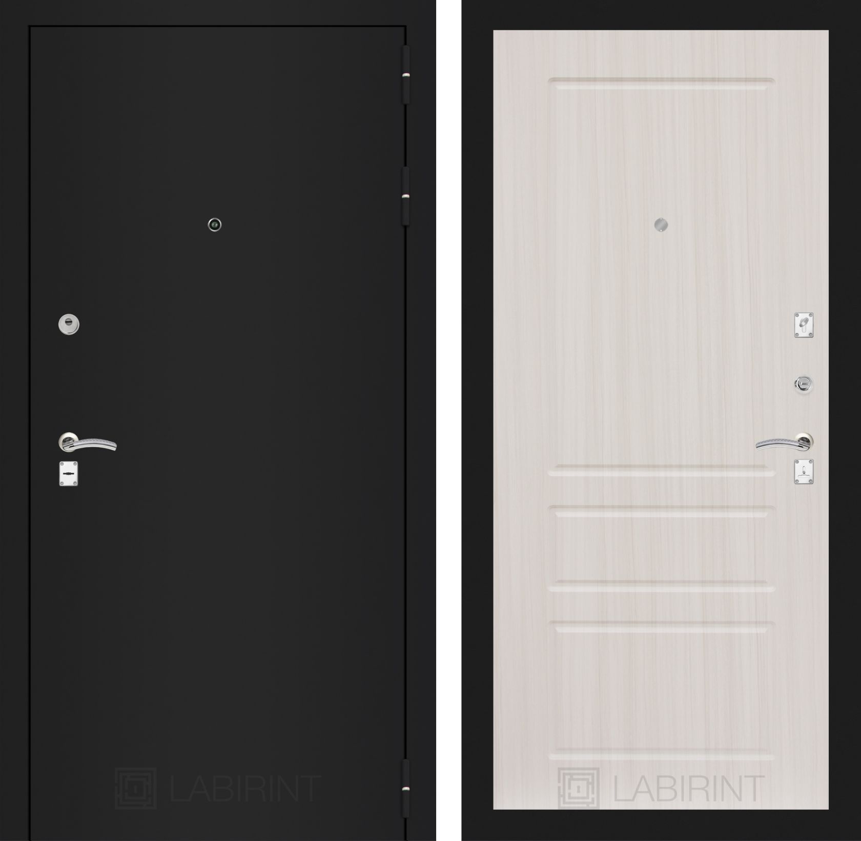 фото: Входная дверь Лабиринт CLASSIC шагрень черная 03 - Сандал белый